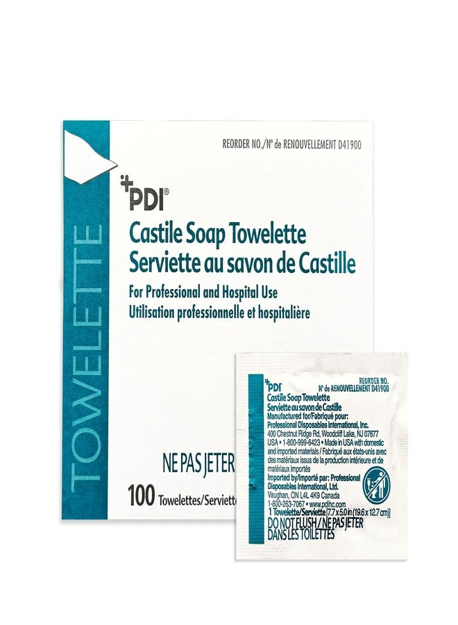 PDI Castile Soap Towelettes, Face and Hand Cleansing, 100 Individually Wrapped Wipes Per Box - Image 1